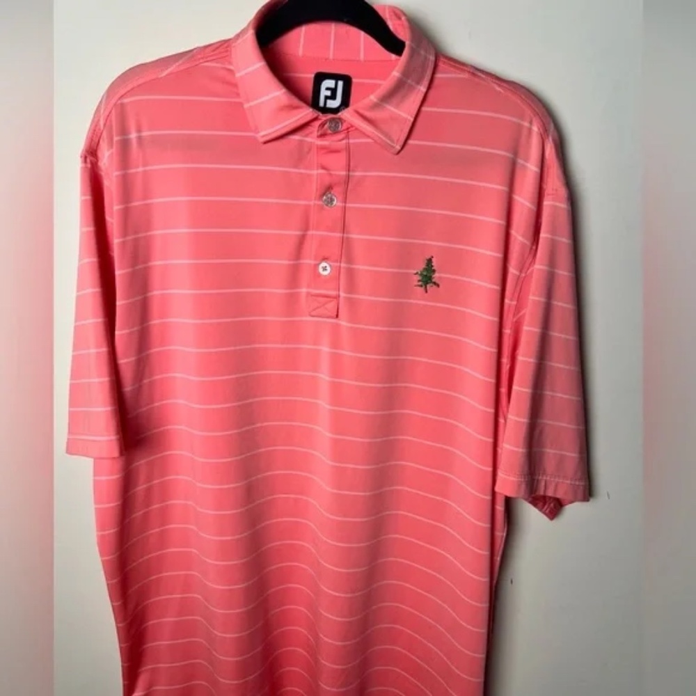 FootJoy Men's Pink/Salmon and white Striped Golf Polo Shirt size large